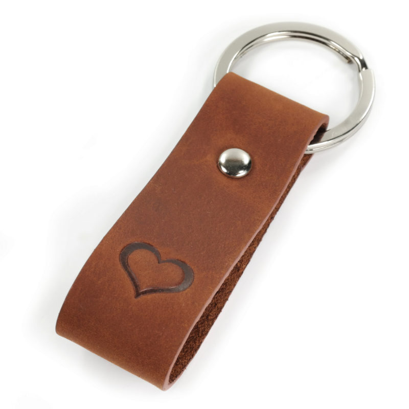 Schlüsselanhänger Leder mit geprägtem Herz, Geschenkbox